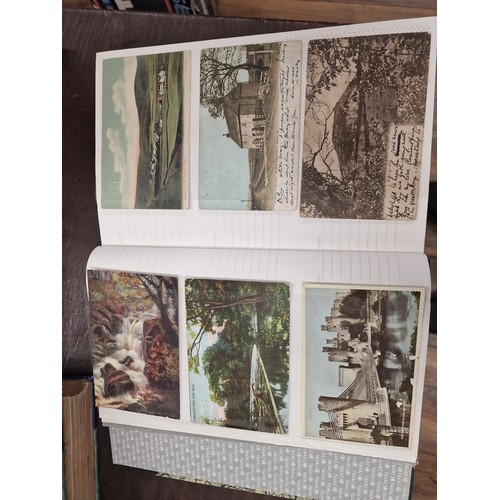 156 - Treasured Memories album with 300 mostly very old post cards and photo cards, only first 10 pages pi... 