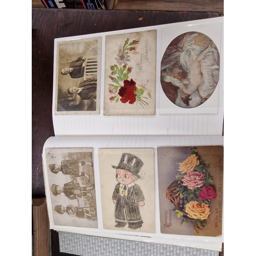 156 - Treasured Memories album with 300 mostly very old post cards and photo cards, only first 10 pages pi... 