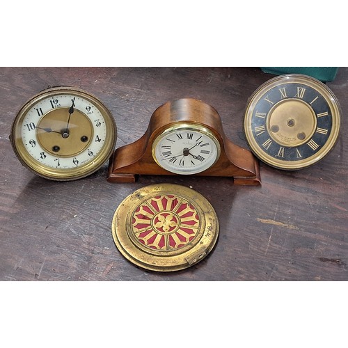 127 - 2 x old clock faces (1 with mechanism and working) and modern Acctim dome mantle clock