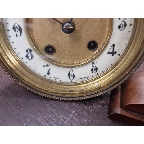 127 - 2 x old clock faces (1 with mechanism and working) and modern Acctim dome mantle clock