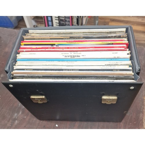 225 - Portable vinyl album case with assorted rock and roll, Elvis and mostly 1960's vinyl albums in varyi... 