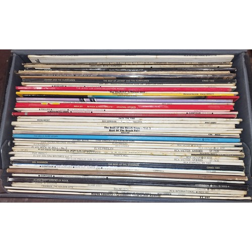 225 - Portable vinyl album case with assorted rock and roll, Elvis and mostly 1960's vinyl albums in varyi... 