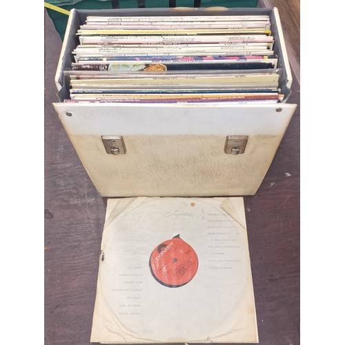 111 - Portable vinyl record case with assorted mostly rock and roll artist and compilation vinyl albums, v... 