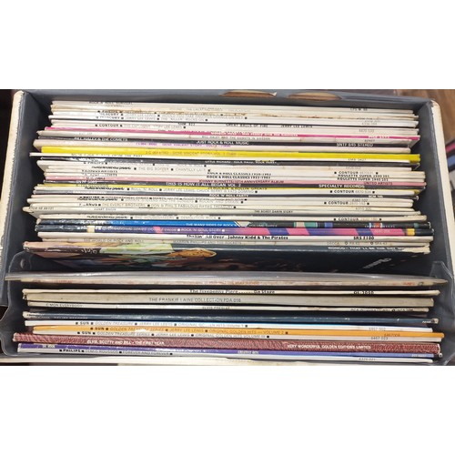 111 - Portable vinyl record case with assorted mostly rock and roll artist and compilation vinyl albums, v... 