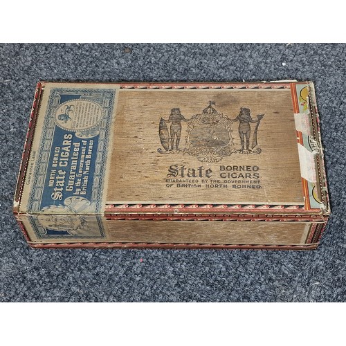 390 - Old wooden cigar box of assorted mixed UK and international silver and copper coinage