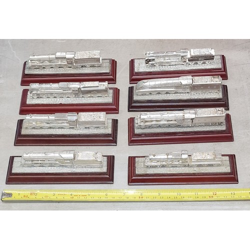 364 - Collection of 8 x chrome/silver plated Legends of Steam model engines and tenders on 16 x 5 cm woode... 