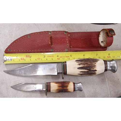 194 - Vintage bone handle knives in sheath by J. Nowill & sons Sheffield