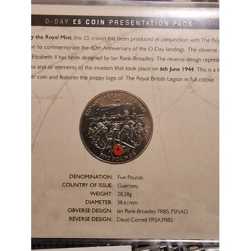 214 - 2004 D-Day 60th anniversary £5 coin and Battle of Trafalgar coin