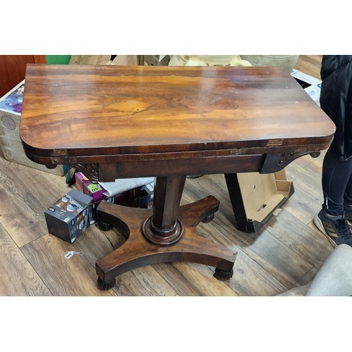 224 - 19th century rosewood fold over card table, needs minor restoration