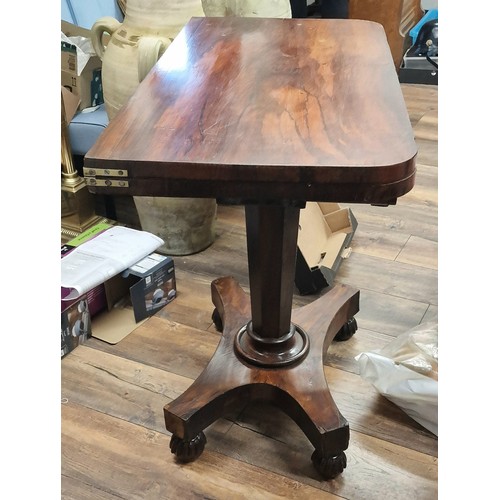 224 - 19th century rosewood fold over card table, needs minor restoration