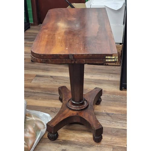 224 - 19th century rosewood fold over card table, needs minor restoration