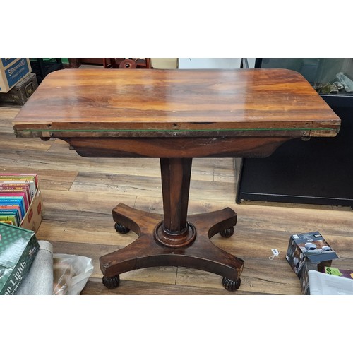 224 - 19th century rosewood fold over card table, needs minor restoration