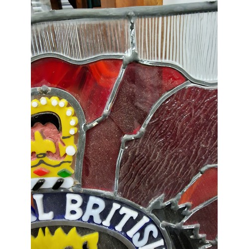 271 - 60 x 44 cm vintage Royal British Legion leaded stained glass panel with some damage as shown