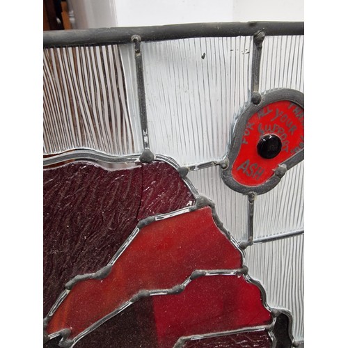 271 - 60 x 44 cm vintage Royal British Legion leaded stained glass panel with some damage as shown