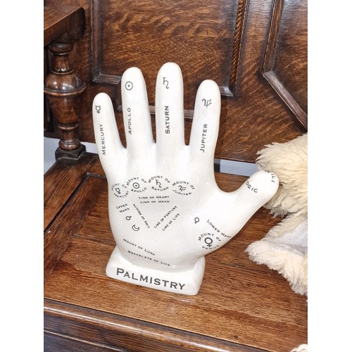 34 - 32 cm large crackle glazed ceramic palmistry hand