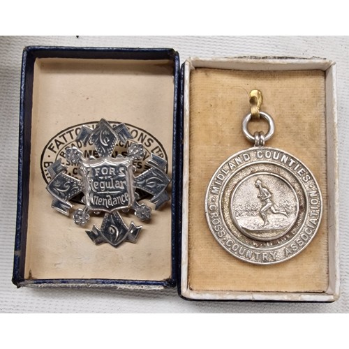 17 - Hallmarked silver 1921 Midland Counties cross country medal & for regular attendance medal