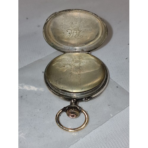 204 - 800 stamped continental silver cased gents non-working pocket watch - second hand missing also