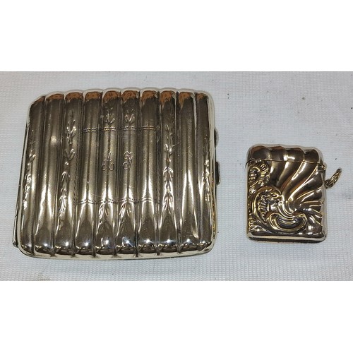 96 - Vintage EPNS cigarette case and ornate unstamped white metal vesta case