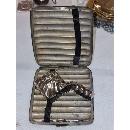 96 - Vintage EPNS cigarette case and ornate unstamped white metal vesta case