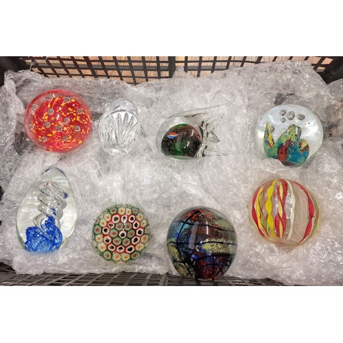 206 - Collection of 8 x assorted art glass paperweights - 4 with minor damage as shown, all proceeds from ... 