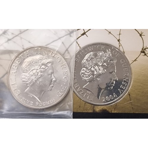 182 - Royal Mint Royal British Legion D-Day 60th anniversary Guernsey £5 coin and 2005 Trafalgar bi-centen... 