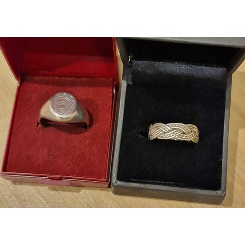 30 - Birmingham hallmarked silver signet ring and unstamped silver braid ring