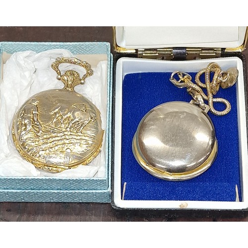 Boxed gents Corvette pocket watch and chain glass face loose and Croff pocket watch with farmer pl