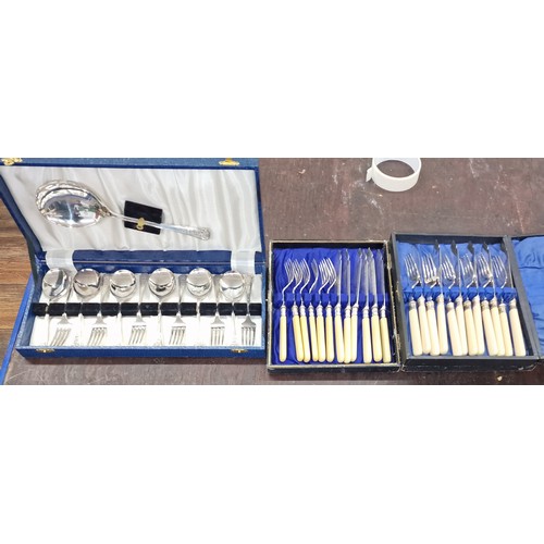 246 - 2 x cased 6 place setting fish knife and fork sets & 6 place setting 13-piece dessert set