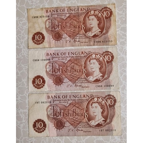 3 - 3 x JS FForde UK 10 shilling notes