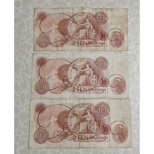 3 - 3 x JS FForde UK 10 shilling notes