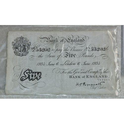 227 - Peppiat first year 1934 genuine white five pound note