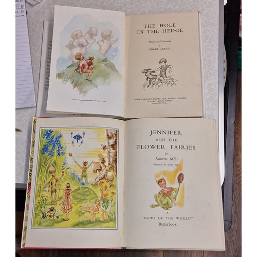 86 - 2 x vintage mid-century childrens reading/story books - Jennifer and the flower fairies & The hole i... 