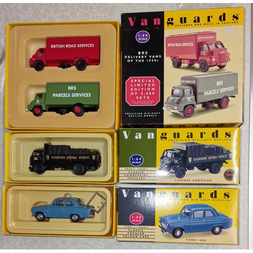 190 - Boxed and mint Vanguards 1/64 limited edition twin set, Guinness truck & 1/43 Ford 100E car
