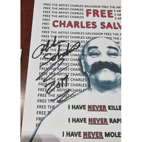 230 - Rare Charles Salvador/Charles Bronson marker pen signed 14 x 20 cm 'Free Charles Salvador' leaflet, ... 