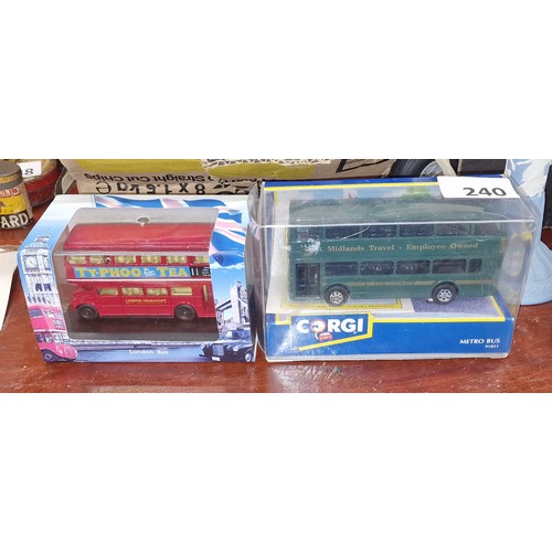 240 - Boxed and mint Corgi West Midlands metro bus & Oxford die cast London double decker bus