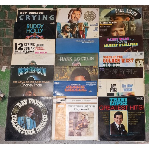 64 - Male solo artist (many country) bundle of 47 x vinyl albums and 4 x vinyl singles in varying average... 