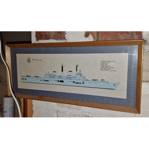 75 - 53 x 22.5 cm framed HMS Illustrious picture