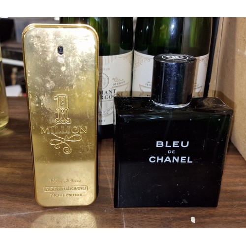 121 - Approx 1/3 full Bleu de Chanel and 1/3 full 1 million Rabanne 100 ml eau de toilette sprays