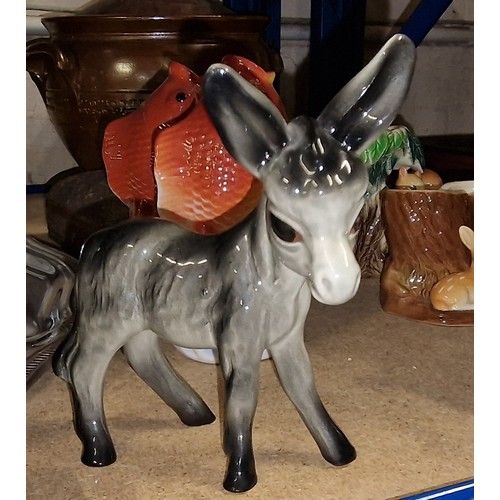 185 - 14 cm tall vintage hollow ceramic gloss mule/donkey figure