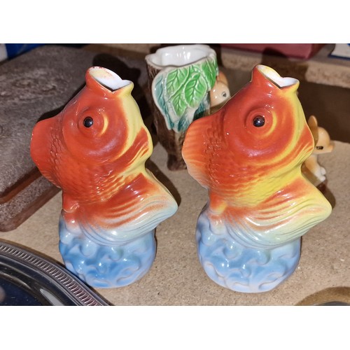 186 - Pair of 14 cm tall vintage Chinese made goldfish posy vases