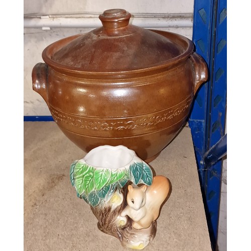 188 - Large salt glazed stone ware crock pot with lid, Approximately 22 cm diameter