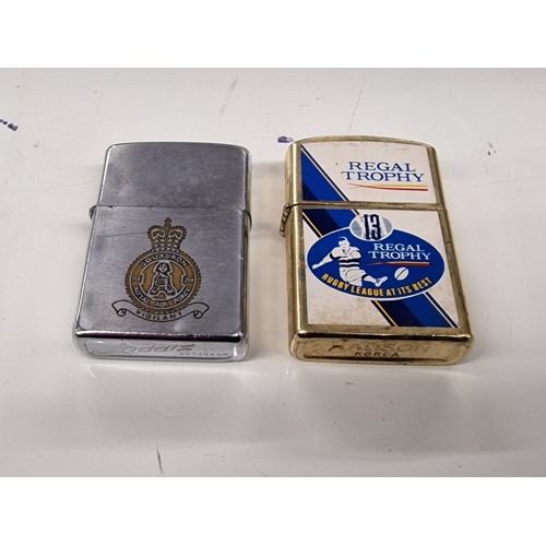 2 - Stainless steel Zippo with 208 Squadron badge & Hadson petrol lighter with Rugby league Regal Trophy