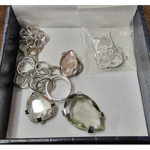 16 - 925 stamped clear teardrop stone pendant necklace & entwined heart earrings.