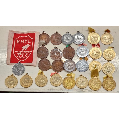 92 - Rhyl amateur swimming club championships bundle of gold, silver and bronze medals plus cloth badge