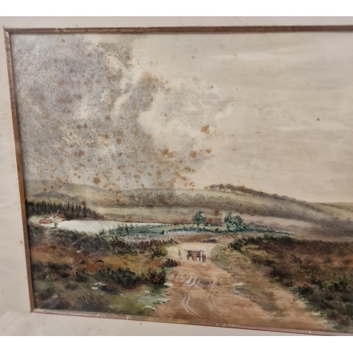 130 - 62 x 47.5 cm thick gold framed water colour rural scene painting circa mid to late 19th century - no... 