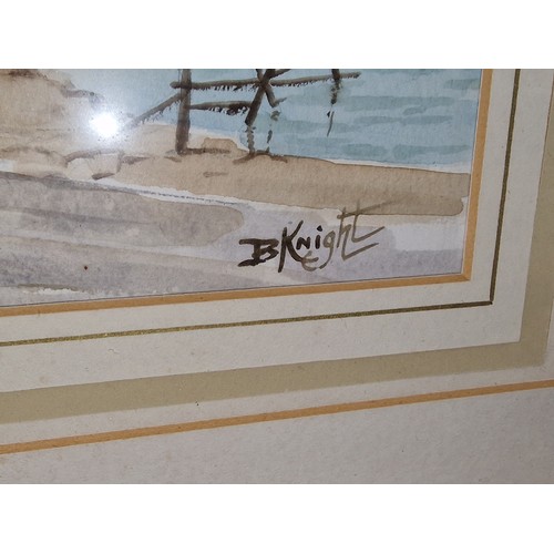 153 - 45.5 x 35.5 cm gilt framed and mounted water colour cottage by beach scene painting signed B. Knight