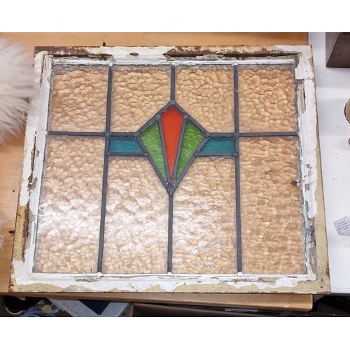 179 - 51 x 46 cm Art Deco stained glass, leaded window panel in original metal frame