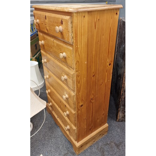 136 - 58.5 x 36 x 109 cm pine slimline 6 drawer chest