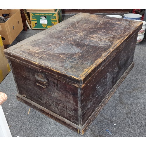 133 - 95 x 61 x 45 cm large old pine storage chest with handles