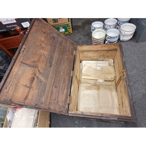 133 - 95 x 61 x 45 cm large old pine storage chest with handles